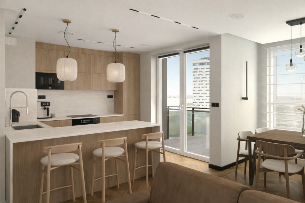 Jadalnia i strefa dzienna Japandi – naturalne tkaniny, rośliny i ciepłe światło